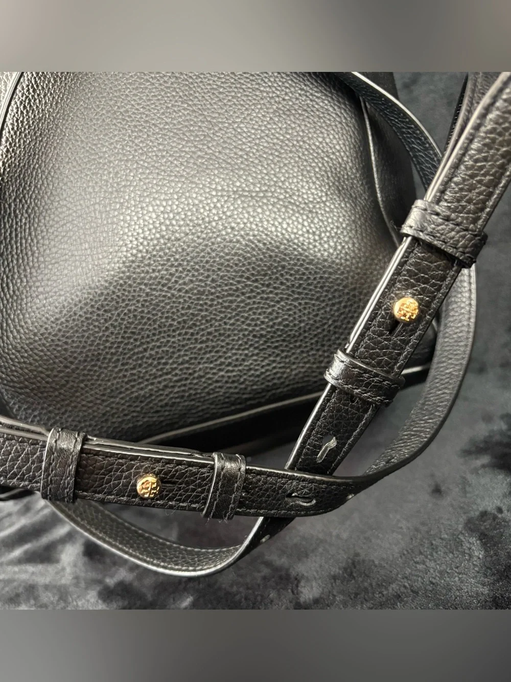Tory Burch Black Pebbled Leather Flap Backpack Like New